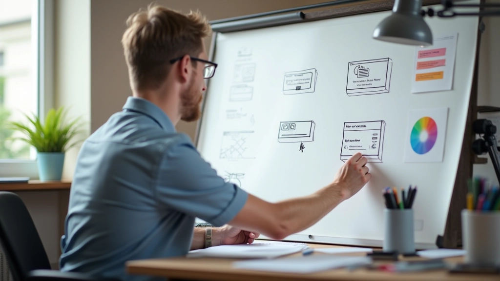 Návrhář vytváří animační efekty na bílé tabuli s nástrojem pro design