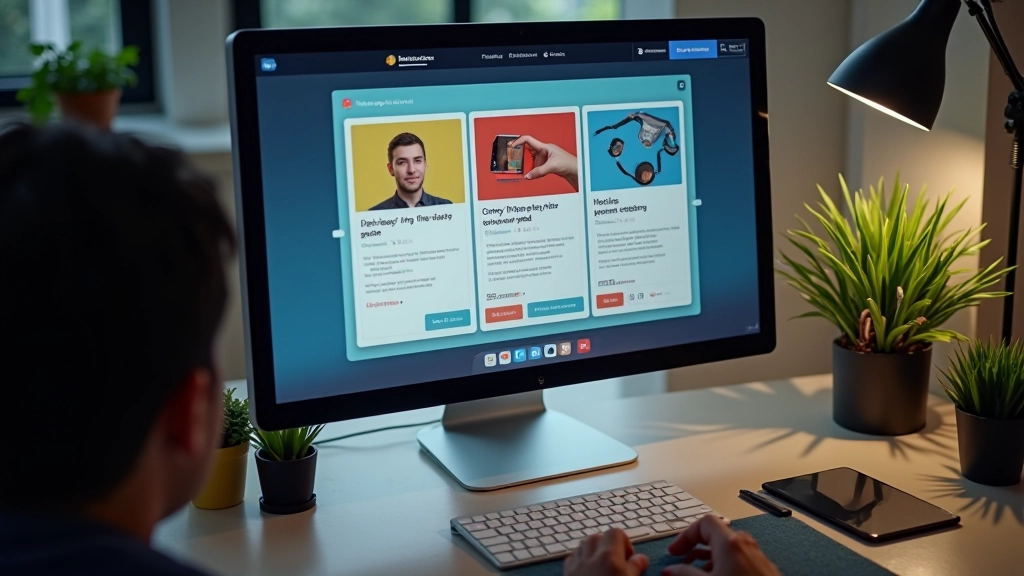 Počítač s otevřeným webovým designem a animacemi viditelné na monitoru