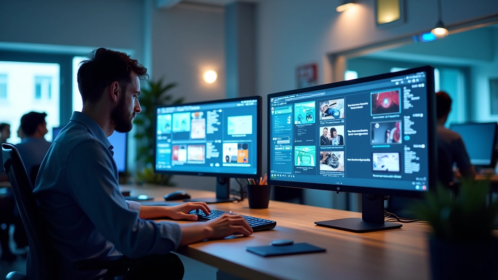 Studio moderního webového designu s interaktivními animacemi na obrazovkách